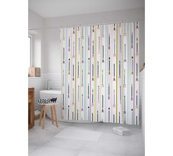 Штора (занавеска) для ванной JoyArty "Стрелы вверх" из сатена, 180х200 см с крючками, sc_29562