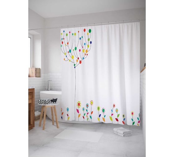 Штора (занавеска) для ванной JoyArty "Радужное цветение" из сатена, 180х200 см с крючками, sc_29036 1