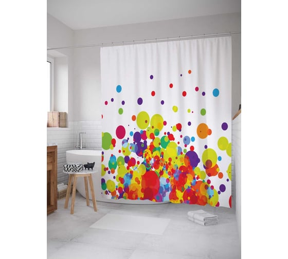 Штора (занавеска) для ванной JoyArty "Цветные шарики" из сатена, 180х200 см с крючками, sc_29466 1