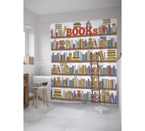 Штора (занавеска) для ванной JoyArty "Книжная полка" из сатена, 180х200 см с крючками, sc_28886