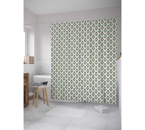 Штора (занавеска) для ванной JoyArty "Абстрактные цветы" из сатена, 180х200 см с крючками, sc_28679 1