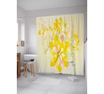 Штора (занавеска) для ванной JoyArty "Желтые лепестки" из сатена, 180х200 см с крючками, sc_29388