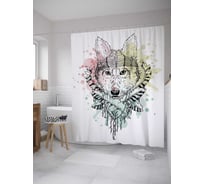 Штора (занавеска) для ванной JoyArty "Волк-воин" из сатена, 180х200 см с крючками, sc_28198