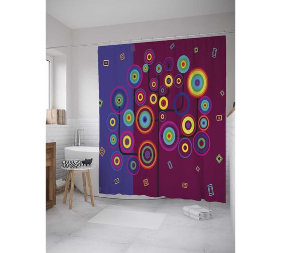 Штора (занавеска) для ванной JoyArty "Арт диски" из сатена, 180х200 см с крючками, sc_28055 1