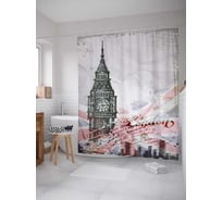 Штора (занавеска) для ванной JoyArty "Башня с флагом" из сатена, 180х200 см с крючками, sc_29359