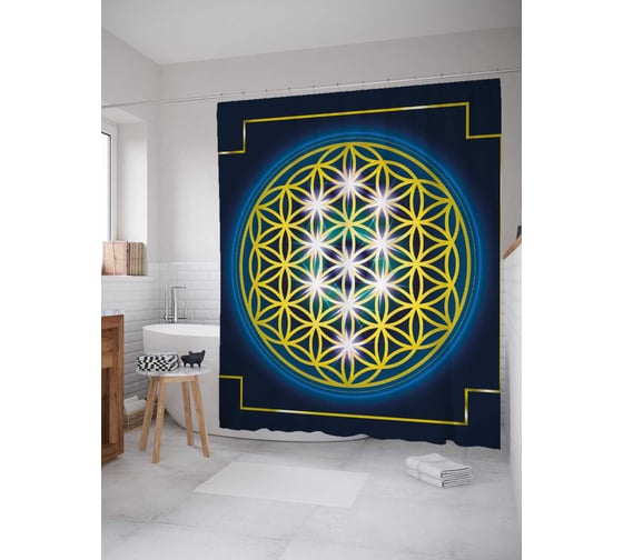 Штора (занавеска) для ванной JoyArty "Цветок жизни мандала" из сатена, 180х200 см с крючками, sc_28852 1