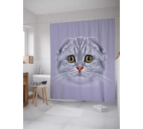 Штора (занавеска) для ванной JoyArty "Грустная мордашка" из сатена, 180х200 см с крючками, sc_29459