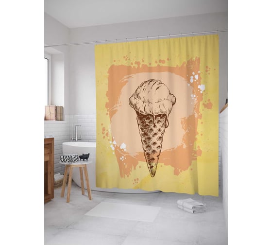 Штора (занавеска) для ванной JoyArty "Винтажное мороженое" из сатена, 180х200 см с крючками, sc_28874 1
