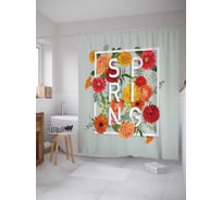 Штора (занавеска) для ванной JoyArty "Цветочная весна" из сатена, 180х200 см с крючками, sc_29035