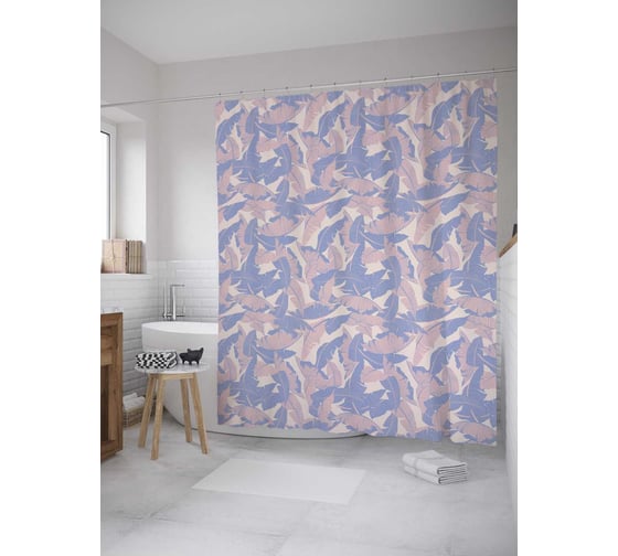 Штора (занавеска) для ванной JoyArty "Тропические листья" из сатена, 180х200 см с крючками, sc_28799 1