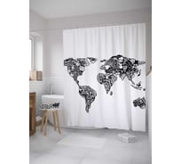 Штора (занавеска) для ванной JoyArty "Карта дудл" из сатена, 180х200 см с крючками, sc_28831