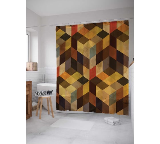 Штора (занавеска) для ванной JoyArty "Винтажное 3Д" из сатена, 180х200 см с крючками, sc_29028 1