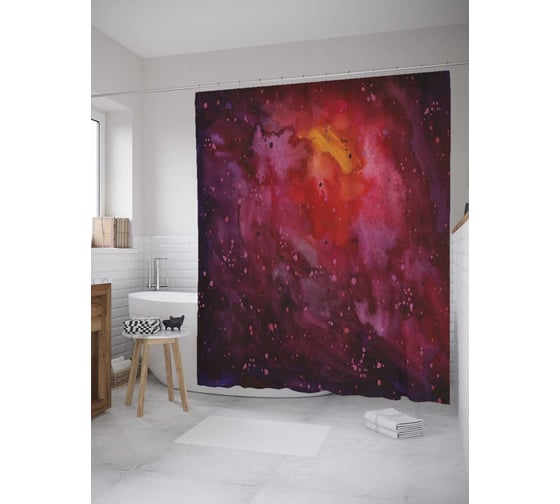 Штора (занавеска) для ванной JoyArty "Огненный космос" из сатена, 180х200 см с крючками, sc_28893 1