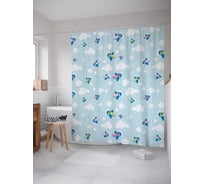 Штора (занавеска) для ванной JoyArty "Цветы с облаками" из сатена, 180х200 см с крючками, sc_29350