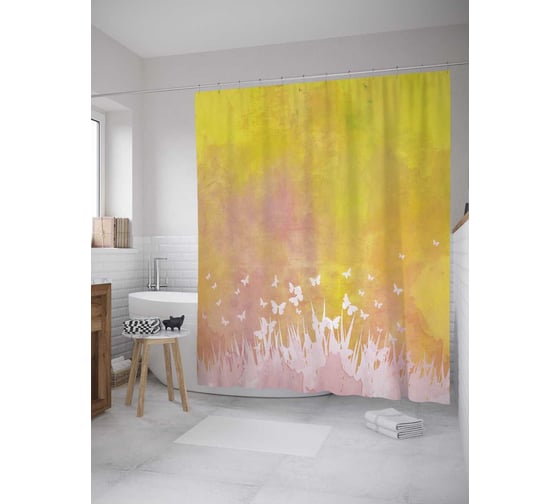 Штора (занавеска) для ванной JoyArty "Порхание бабочек" из сатена, 180х200 см с крючками, sc_27882 1