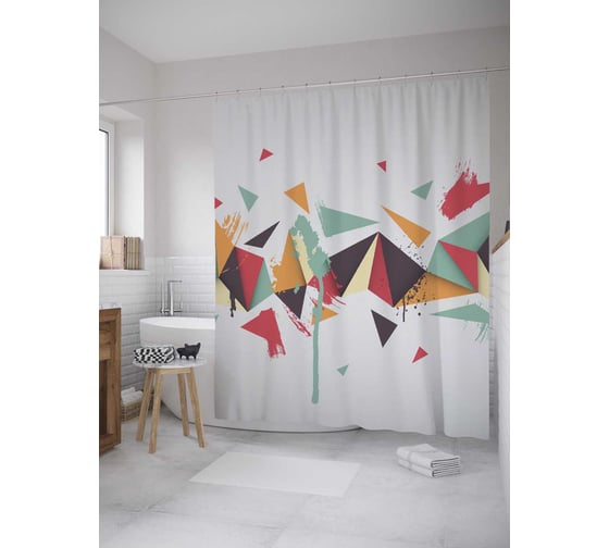 Штора (занавеска) для ванной JoyArty "Ломаный пейзаж" из сатена, 180х200 см с крючками, sc_28043 1