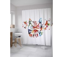 Штора (занавеска) для ванной JoyArty "Красочная сова" из сатена, 180х200 см с крючками, sc_28098