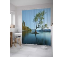 Штора (занавеска) для ванной JoyArty "Дерево на отмели" из сатена, 180х200 см с крючками, sc_28412