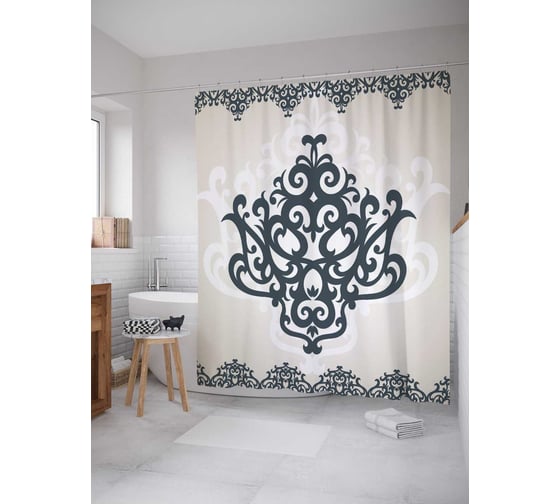 Штора (занавеска) для ванной JoyArty "Узоры барокко" из сатена, 180х200 см с крючками, sc_29254 1