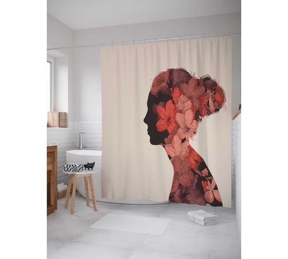 Штора (занавеска) для ванной JoyArty "Цветочный портрет" из сатена, 180х200 см с крючками, sc_29125 1
