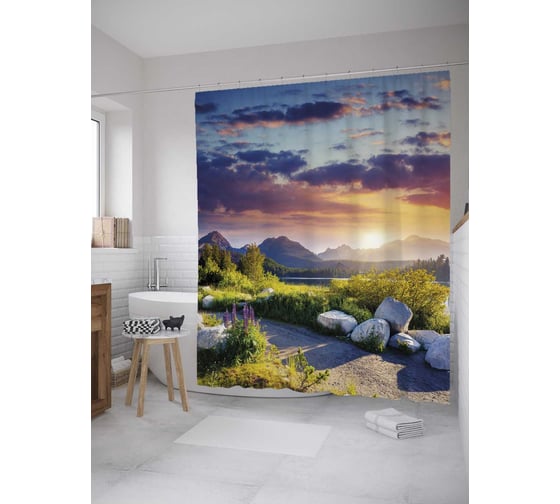 Штора (занавеска) для ванной JoyArty "Валуны на обочине" из сатена, 180х200 см с крючками, sc_28444 1