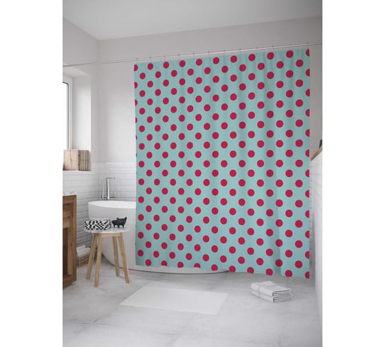 Штора (занавеска) для ванной JoyArty "Яркий горох" из сатена, 180х200 см с крючками, sc_28962 1