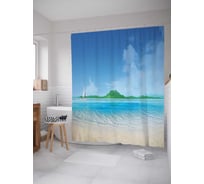 Штора (занавеска) для ванной JoyArty "Парус у острова" из сатена, 180х200 см с крючками, sc_29210