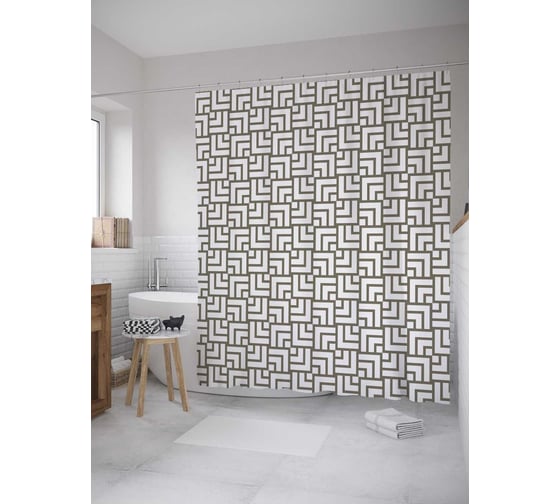 Штора (занавеска) для ванной JoyArty "Сложное сплетение" из сатена, 180х200 см с крючками, sc_28925