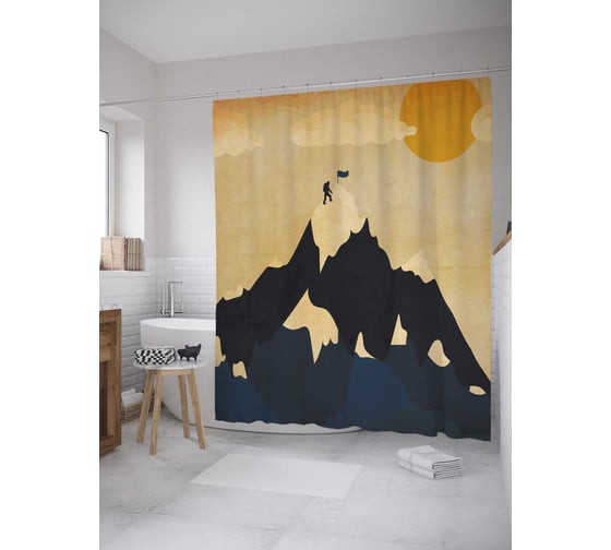 Штора (занавеска) для ванной JoyArty "Покорение вершины" из сатена, 180х200 см с крючками, sc_28597 1