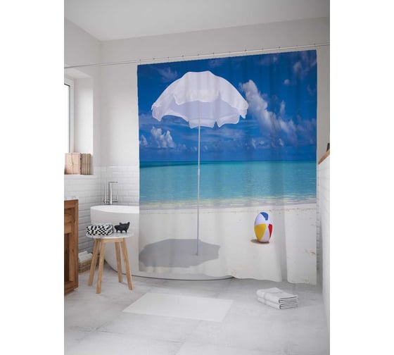 Штора (занавеска) для ванной JoyArty "Мячик и штиль" из сатена, 180х200 см с крючками, sc_29103 1