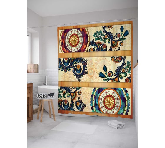 Штора (занавеска) для ванной JoyArty "Целительные завитки" из сатена, 180х200 см с крючками, sc_16956 1