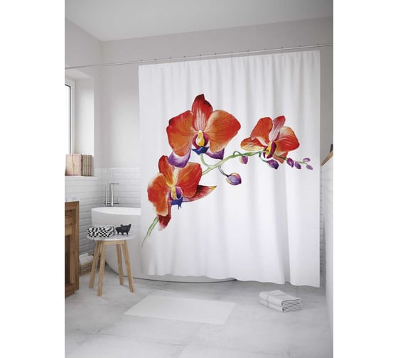 Штора (занавеска) для ванной JoyArty "Орхидея Фаленопсис" из сатена, 180х200 см с крючками, sc_28859