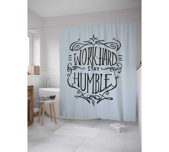 Штора (занавеска) для ванной JoyArty "Трудолюбие и скромность" из сатена, 180х200 см с крючками, sc_28889 1