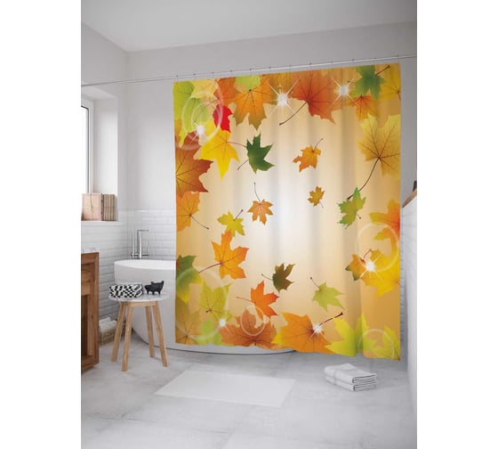 Штора (занавеска) для ванной JoyArty "Кленовые листья" из сатена, 180х200 см с крючками, sc_2645 1