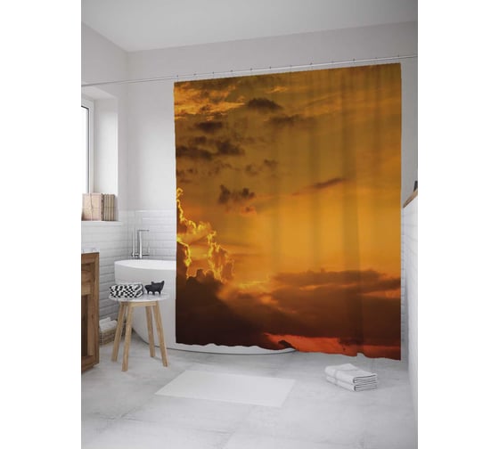 Штора (занавеска) для ванной JoyArty "Облака на закате" из сатена, 180х200 см с крючками, sc_27921 1