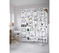 Штора (занавеска) для ванной JoyArty "Кошачий распорядок" из сатена, 180х200 см с крючками, sc_28532