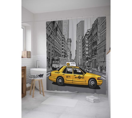 Штора (занавеска) для ванной JoyArty "Яркие такси мегаполиса" из сатена, 180х200 см с крючками, sc_27866 1