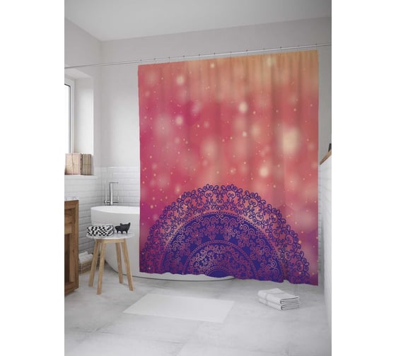 Штора (занавеска) для ванной JoyArty "Ажур мандалы" из сатена, 180х200 см с крючками, sc_27884 1