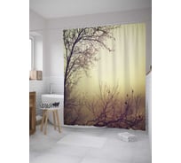Штора (занавеска) для ванной JoyArty "Туман за ветками" из сатена, 180х200 см с крючками, sc_27878