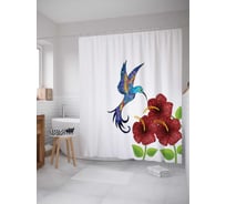 Штора (занавеска) для ванной JoyArty "Радужная колибри" из сатена, 180х200 см с крючками, sc_17108
