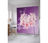 Штора (занавеска) для ванной JoyArty "Цветы с пузырями" из сатена, 180х200 см с крючками, sc_2639