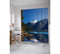 Штора (занавеска) для ванной JoyArty "Горное озеро" из сатена, 180х200 см с крючками, sc_29161