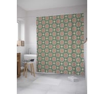 Штора (занавеска) для ванной JoyArty "Геометрические цветы в ромбах" из сатена, 180х200 см с крючками, sc_28790