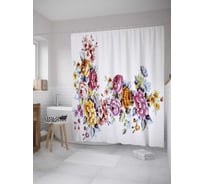 Штора (занавеска) для ванной JoyArty "Цветочная композиция" из сатена, 180х200 см с крючками, sc_28540