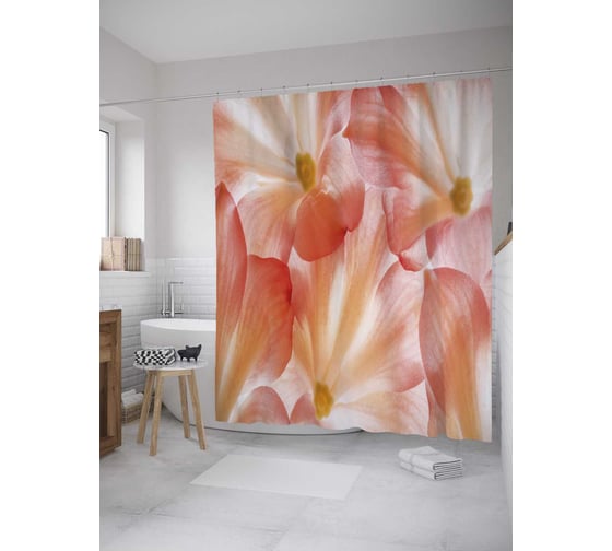 Штора (занавеска) для ванной JoyArty "Нежные соцветия" из сатена, 180х200 см с крючками, sc_28115 1