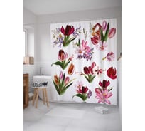 Штора (занавеска) для ванной JoyArty "Весенние цветы" из сатена, 180х200 см с крючками, sc_29415