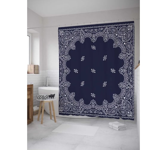 Штора (занавеска) для ванной JoyArty "Рамка пейсли" из сатена, 180х200 см с крючками, sc_27885 1