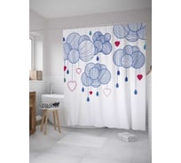 Штора (занавеска) для ванной JoyArty "Сердечки на шариках" из сатена, 180х200 см с крючками, sc_27935