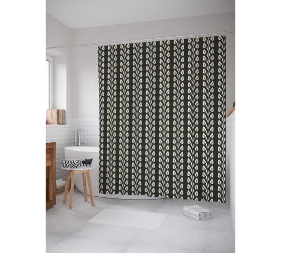 Штора (занавеска) для ванной JoyArty "Серые полосы" из сатена, 180х200 см с крючками, sc_29602 1