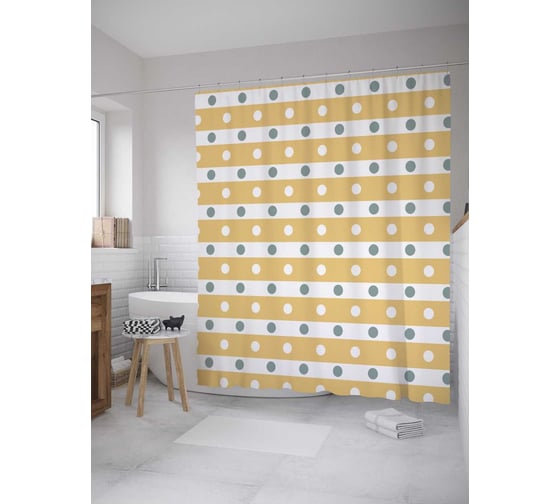 Штора (занавеска) для ванной JoyArty "Полосы и горошки" из сатена, 180х200 см с крючками, sc_28696 1